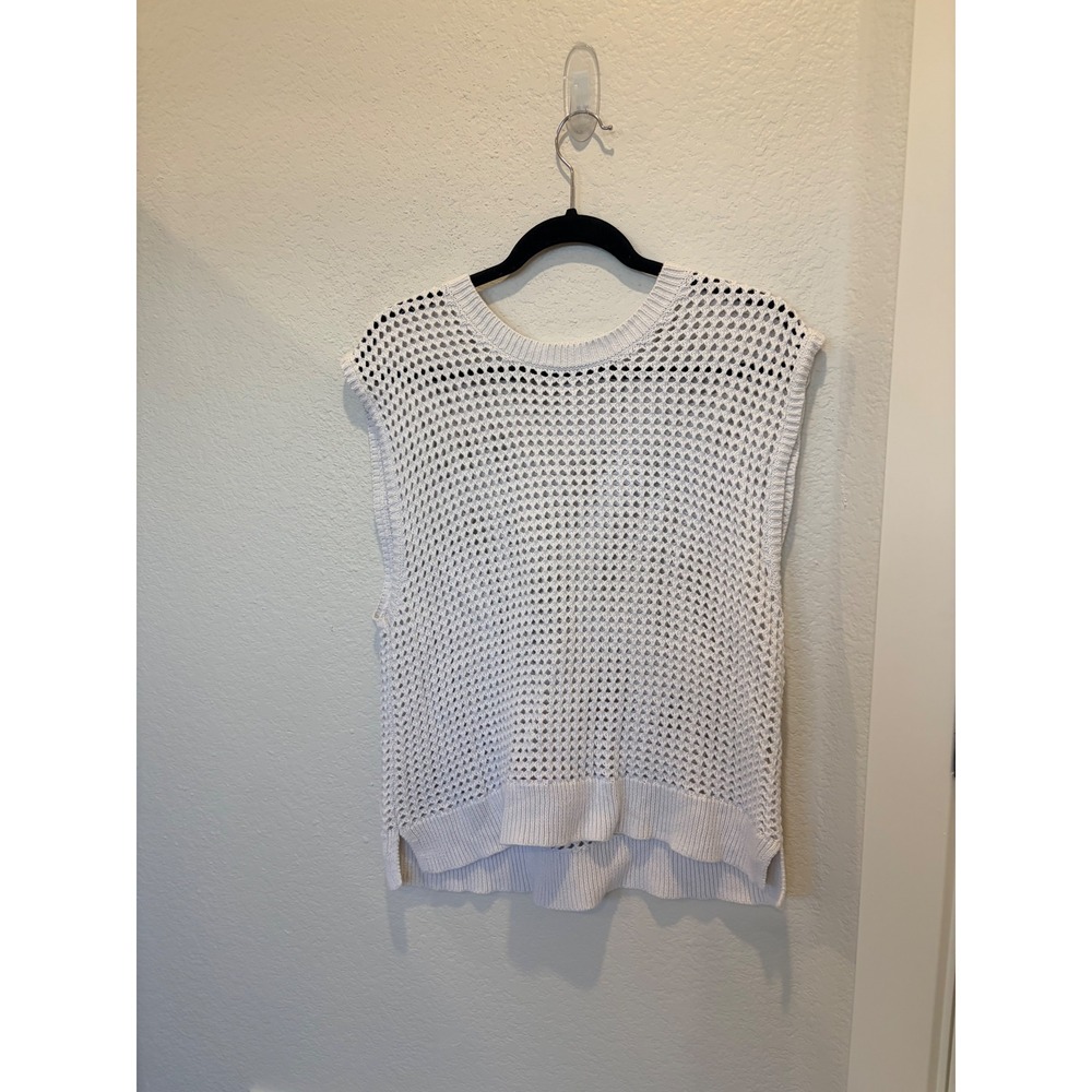 Abercrombie & Fitch White Open Knit Sweater Vest Sleeveless Mesh Top Large
